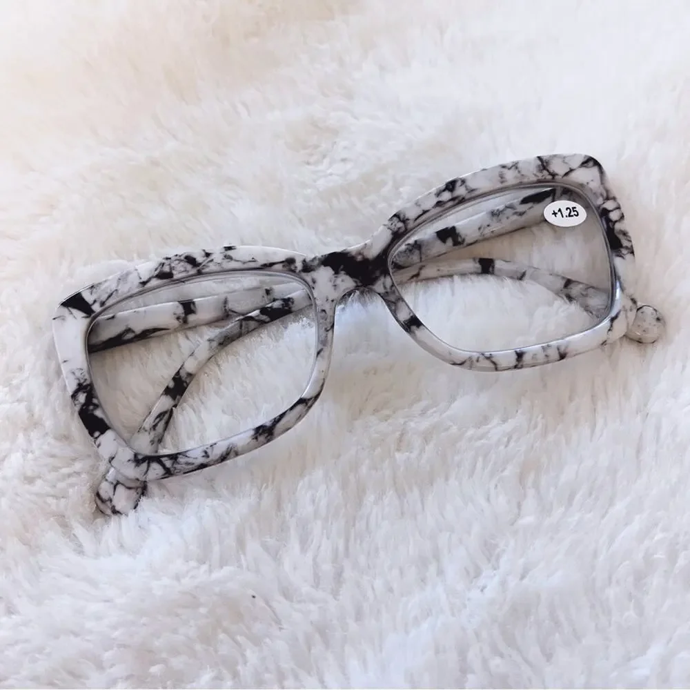 Leila White Marble Cateye Oversized Reader Glasses - Picture 5 of 10